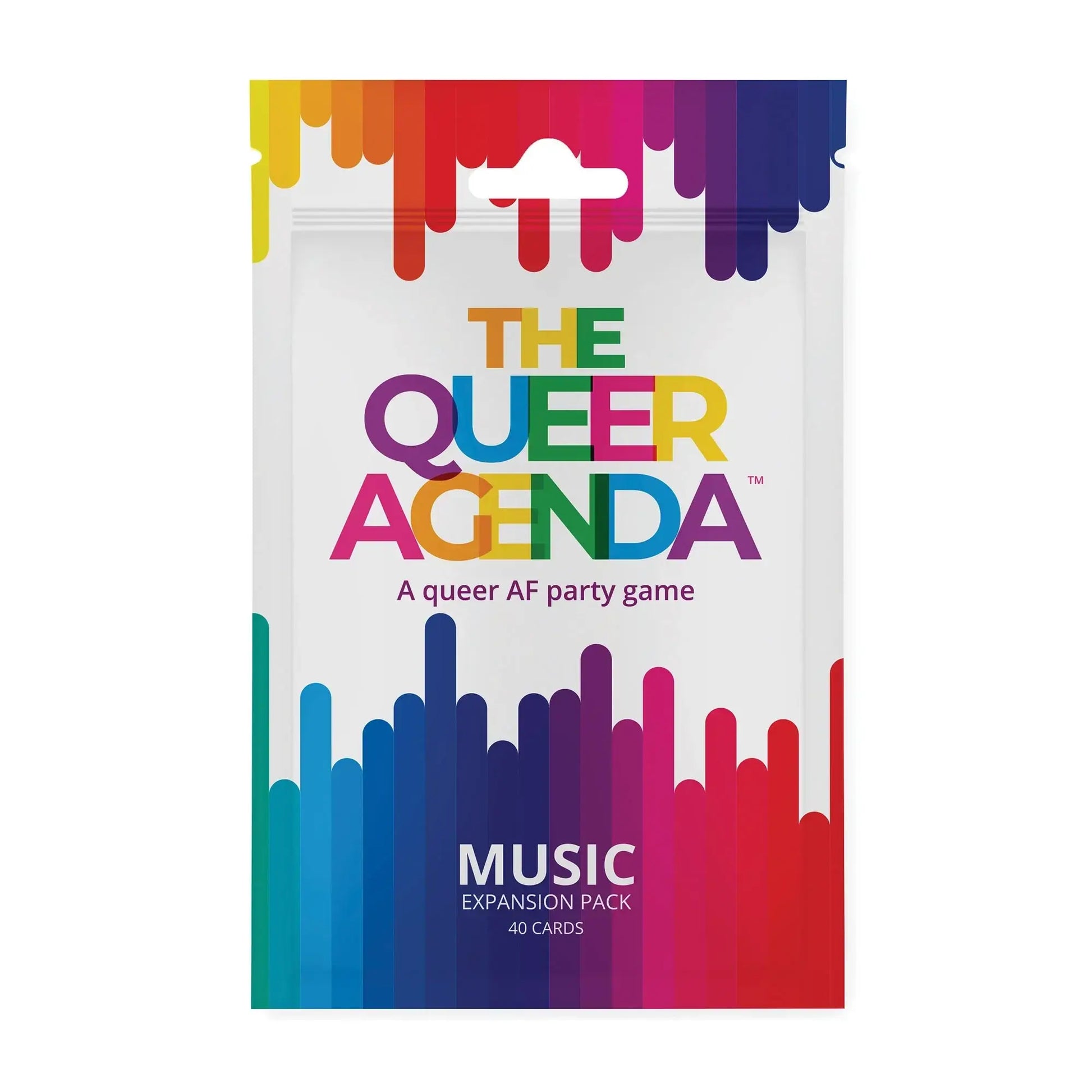 The Queer Agenda Music Expansion Pack for The Queer Agenda party game showcasing vibrant design