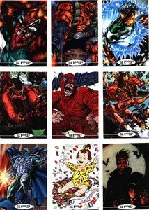Collection of dynamic comic book character trading cards in The Rookies card promo set