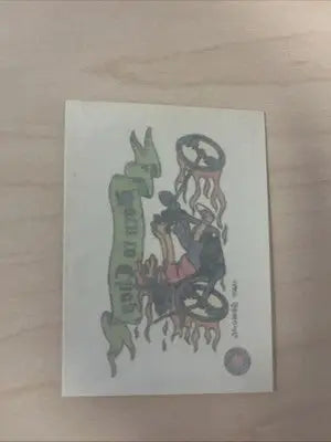 Vintage motorcycle sticker on Simpsons Series 1 Otto Man trading card from 1993 Skybox