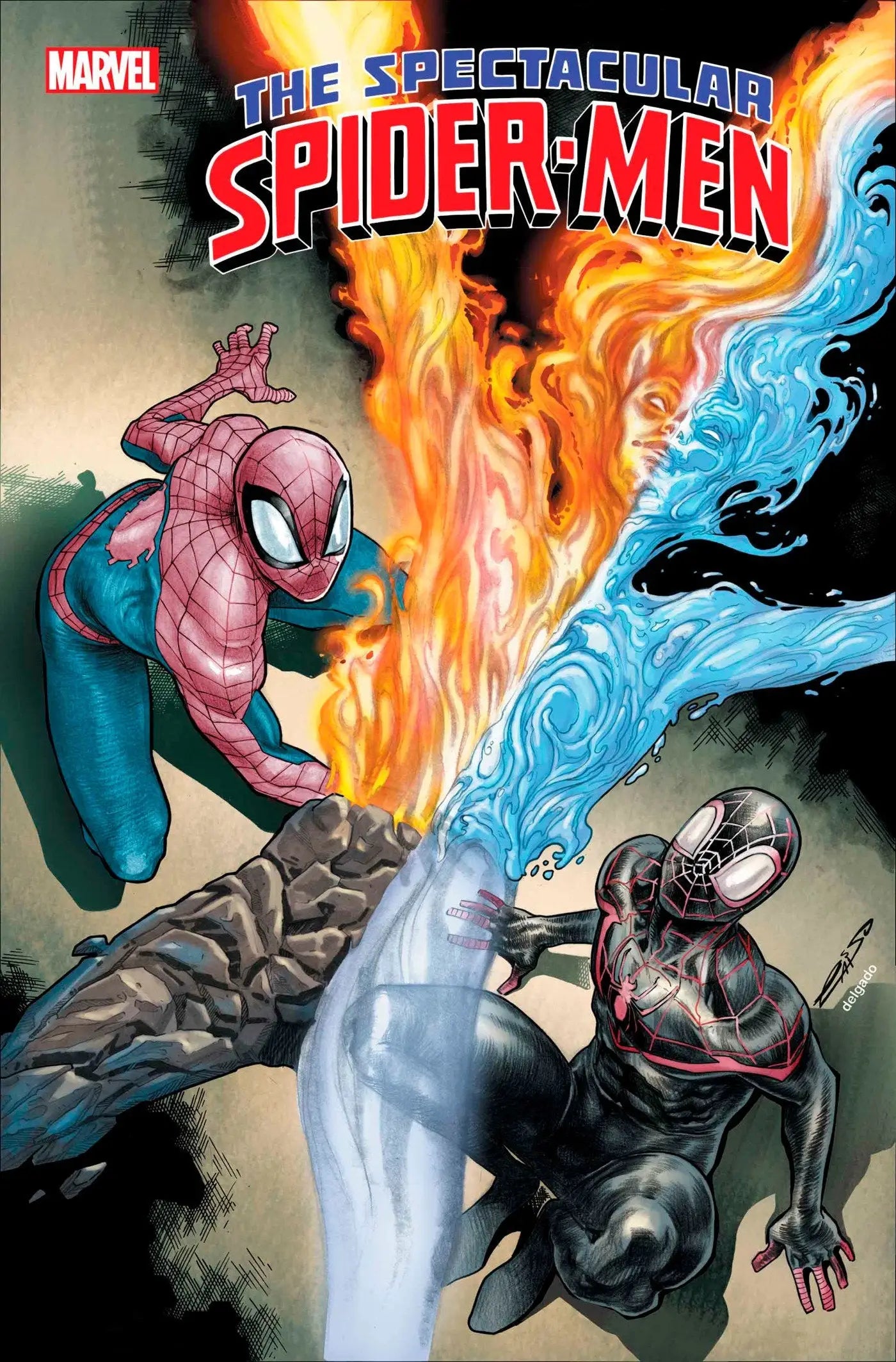 Comic book cover of The Spectacular Spider-Men #11 with Spider-Man battling a foe