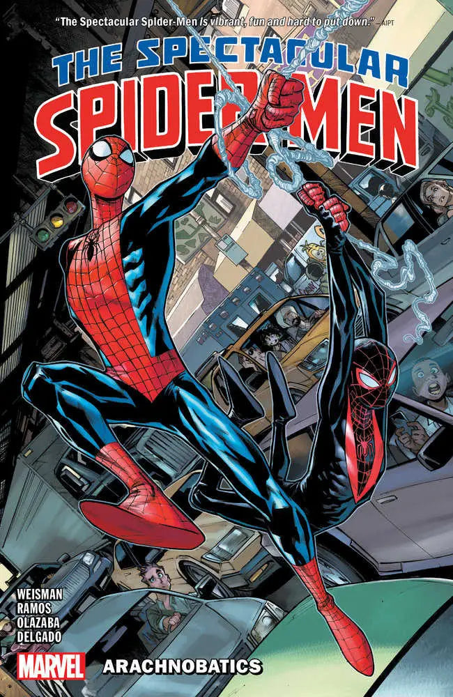 Comic book cover featuring Spider-Man and Miles Morales for The Spectacular Spider-Man TPB Volume 01