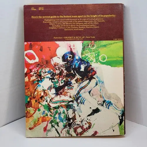 Vintage hardcover sports encyclopedia with colorful pro football illustration by David Neft