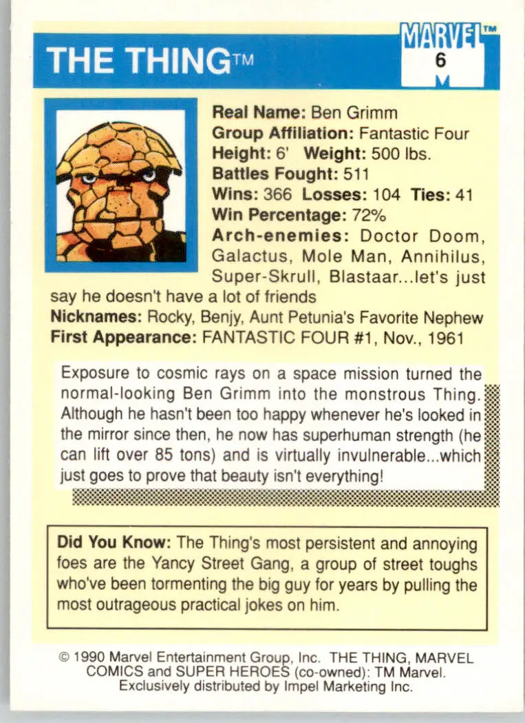 The Thing - 1990 Impel Marvel Universe - #6 - Non-sport - Marvel Card Single