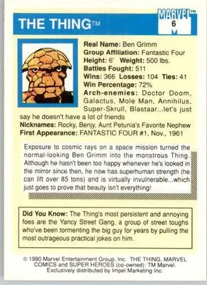 The Thing - 1990 Impel Marvel Universe - #6 - Non-sport - Non-Sports Card Single