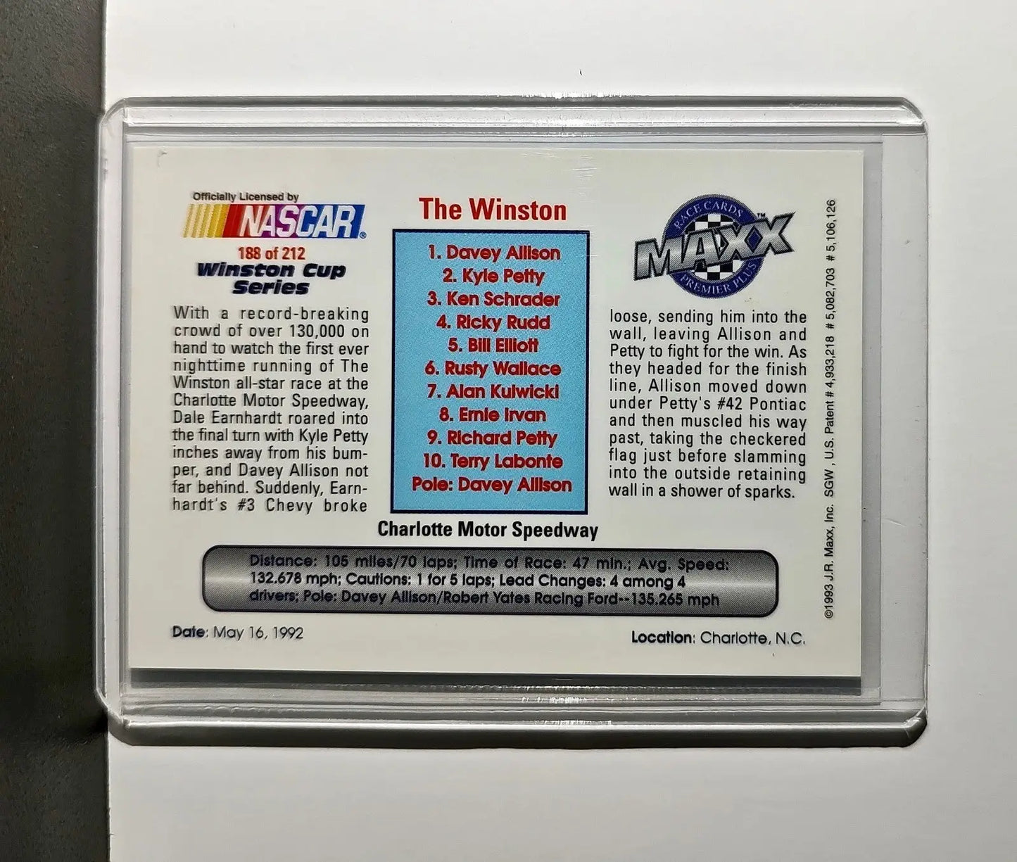 The Winston YR 1993 Maxx Premier Plus Racing #188 NASCAR Robert Yates Racing - Racing Card Single