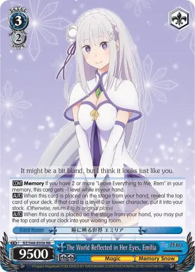 The World Reflected in Her Eyes Emilia - Re:ZERO Memory Snow - RZ/S68-E056 RR - Non-Sports Card Single