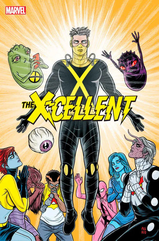 Comic book cover of The X-Cellent 5 featuring superhero in black X-suit with colorful characters