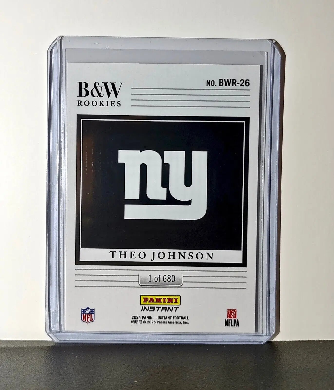 Theo Johnson 2024 Panini NFL #26 Black & White Rookies Card Giants 1 of 680