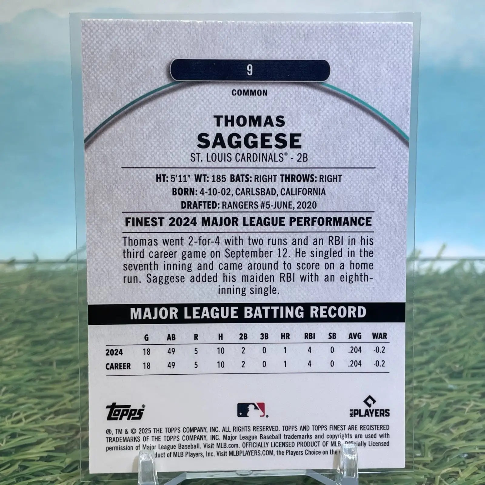 Thomas Saggese RC 2025 Topps Finest Baseball Common Magenta /350 - Baseball Card Single