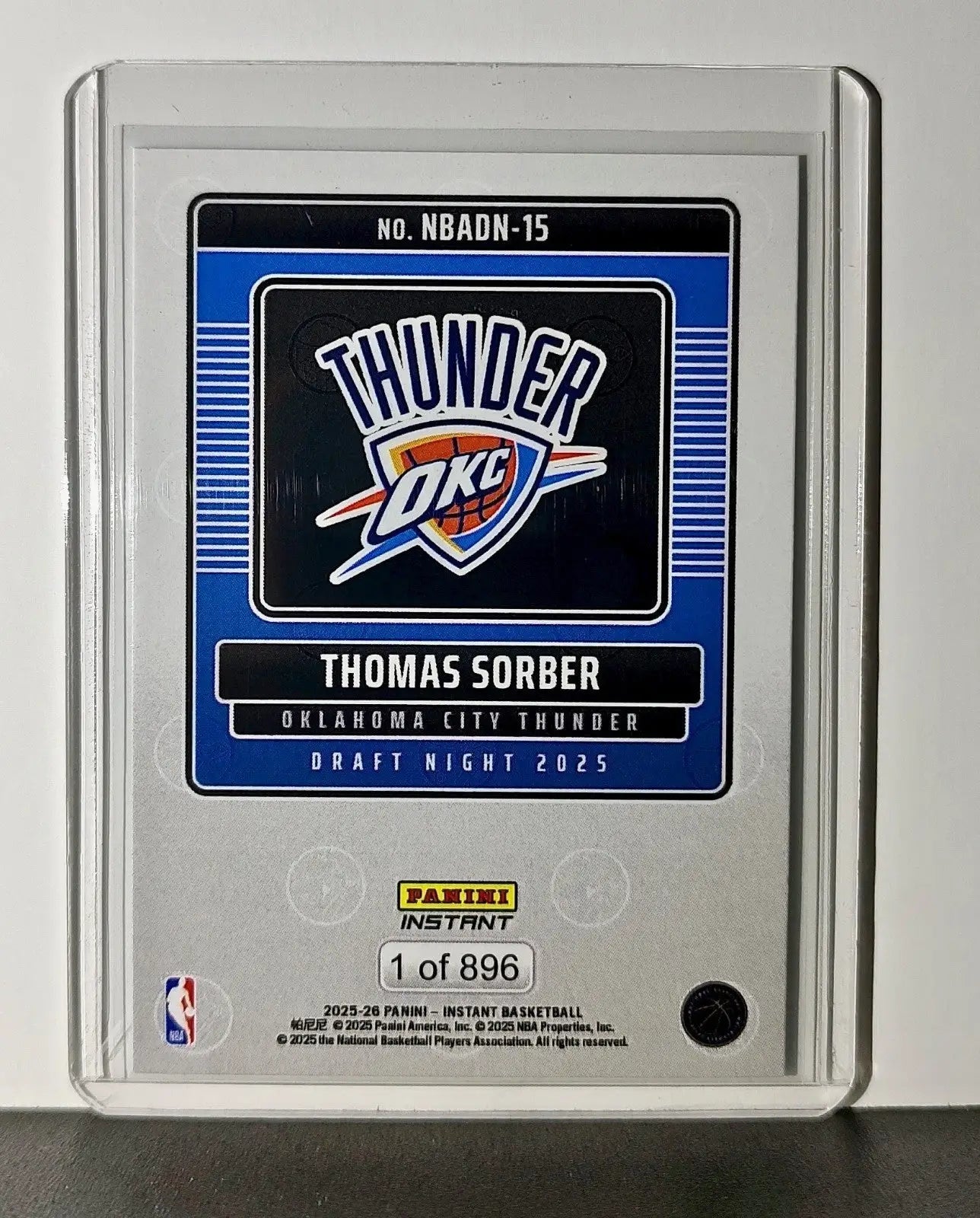Thomas Sorber Rookie 2025-26 Panini NBA #15 Draft Night Oklahoma City Thunder - Basketball Card Single