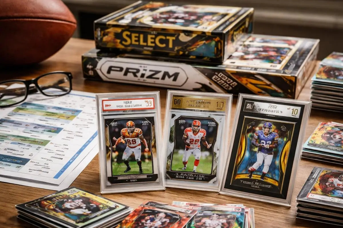 three framed best football cards featuring different players in vibrant team uniforms with glossy finishes and distinct designs as a top football investment guide for 2026