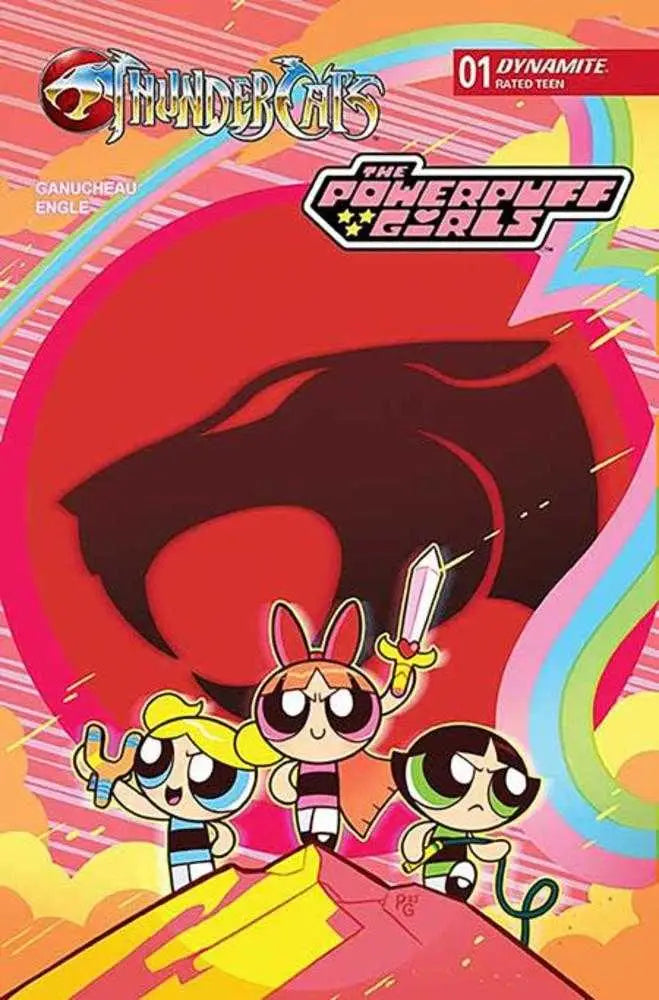 Comic book cover featuring ThunderCats and The Powerpuff Girls by Paulina Ganucheau