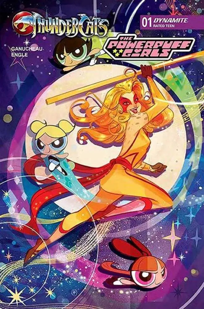 Comic book cover featuring Powerpuff Girls and Thundercats by Nicoletta Baldari