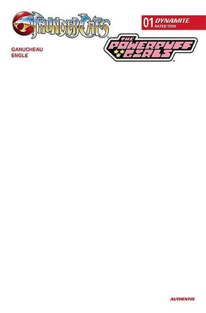 Blank Thundercats Powerpuff Girls cover featuring logos and Teen rating by Dynamite