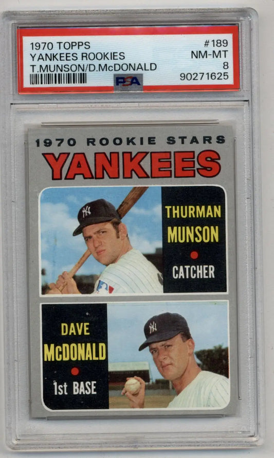 1970 Topps Yankees Rookies Thurman Munson and Dave McDonald PSA 8 near mint