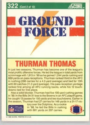 Thurman Thomas - 1990 Score - #322 - Football - Football Card Single