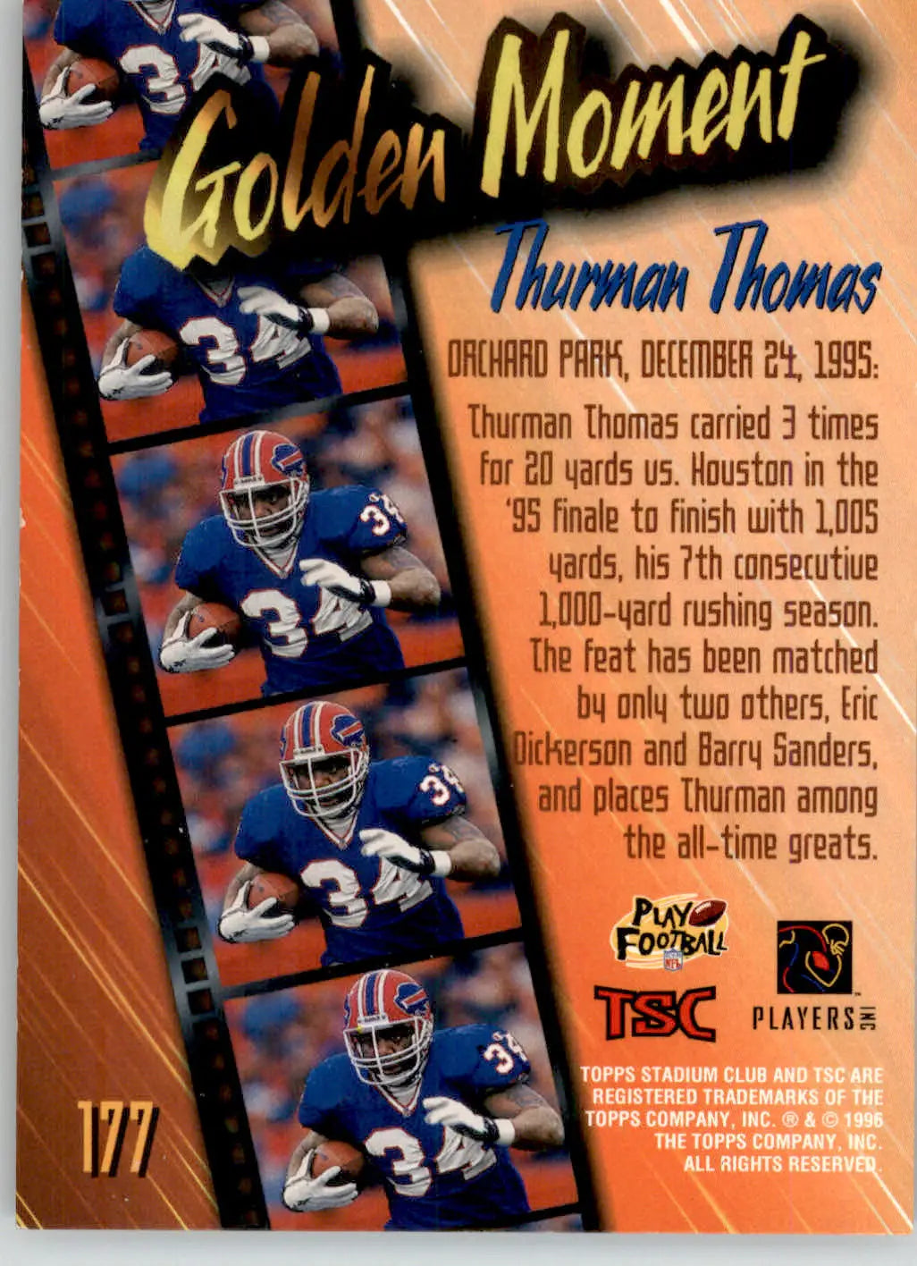 Thurman Thomas - 1996 Stadium Club - #177 - Football - Football Card Single