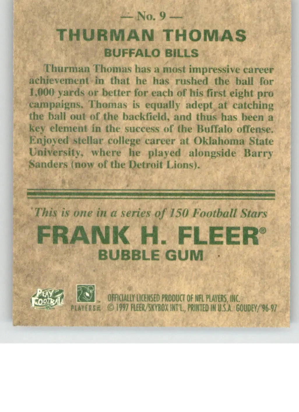 Thurman Thomas - 1997 Fleer Goudey - #9 - Football - Football Card Single