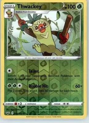 Thwackey (012) - SWSH01: Sword & Shield Base Set - 012/202 - Reverse Holo LP - Pokémon Card Single