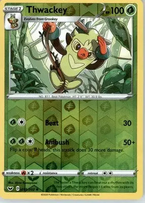 Thwackey (013) - SWSH01: Sword & Shield Base Set - Reverse Holo LP - #013/202 - Pokémon Card Single