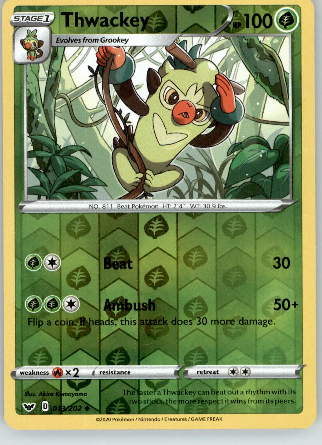 Thwackey - Sword & Shield - 013/202 - Reverse Holo LP Pokemon - Pokémon Card Single