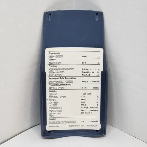 Back of Texas Instruments TI-30X IIS solar scientific calculator showing functions and labels