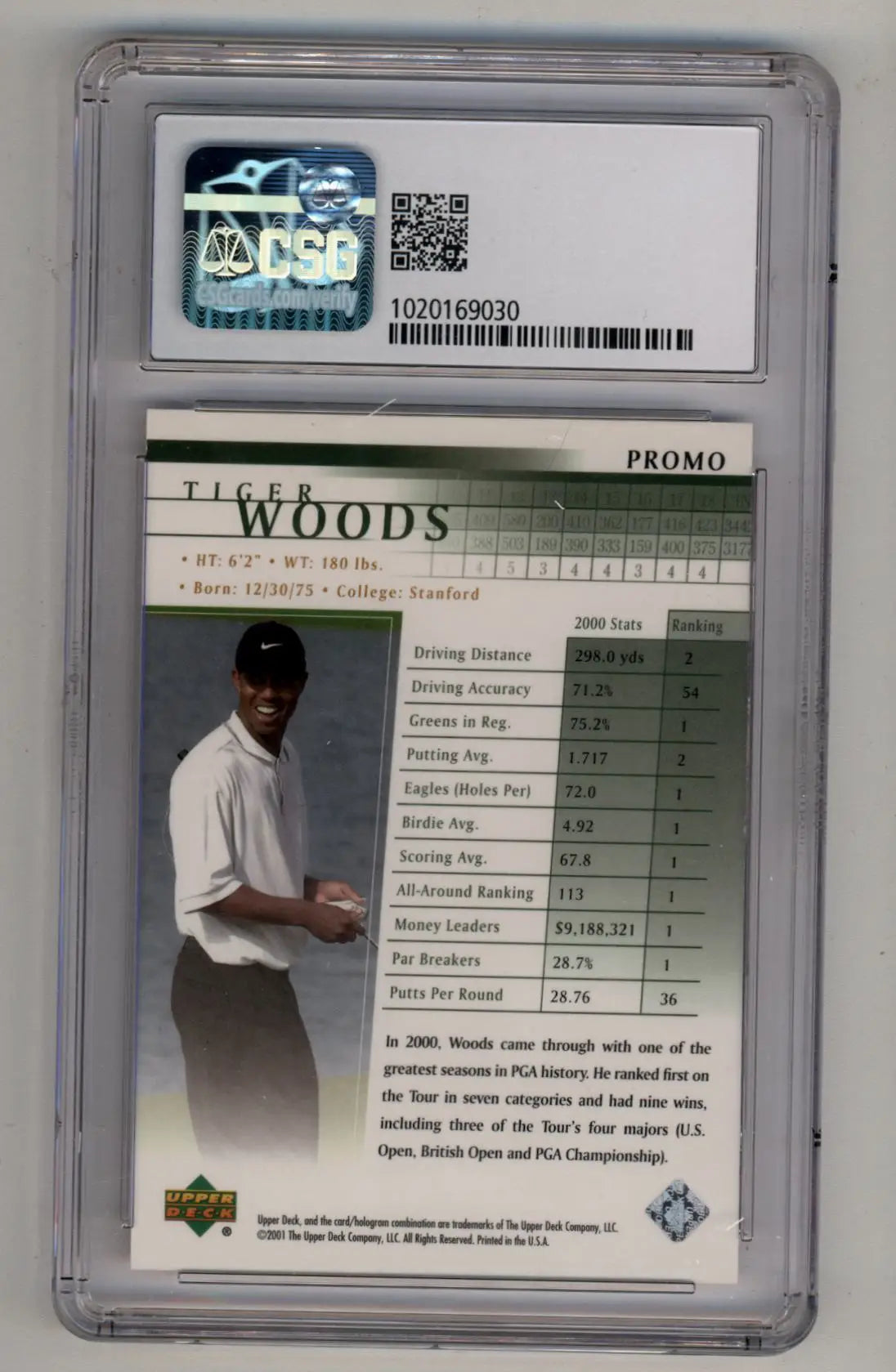 Tiger Woods 2001 Upper Deck Promo CSG 9.5 Gem Mint - Other