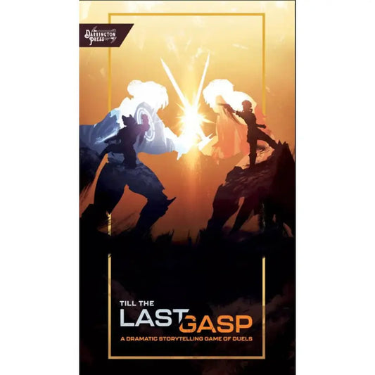 Game box for Till the Last Gasp storytelling game with two figures dueling with glowing swords