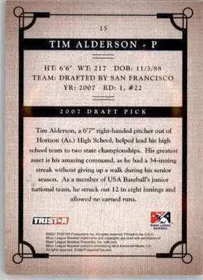 Tim Alderson - 2007 TriStar Prospects Plus - #15 - AUTO Baseball - Baseball Card Single