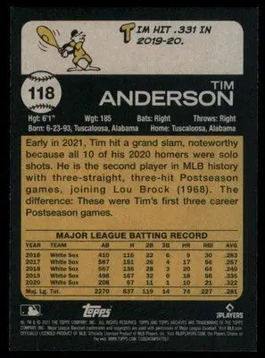Tim Anderson 2021 Topps Archives #118 Chicago White Sox - Baseball Card Single