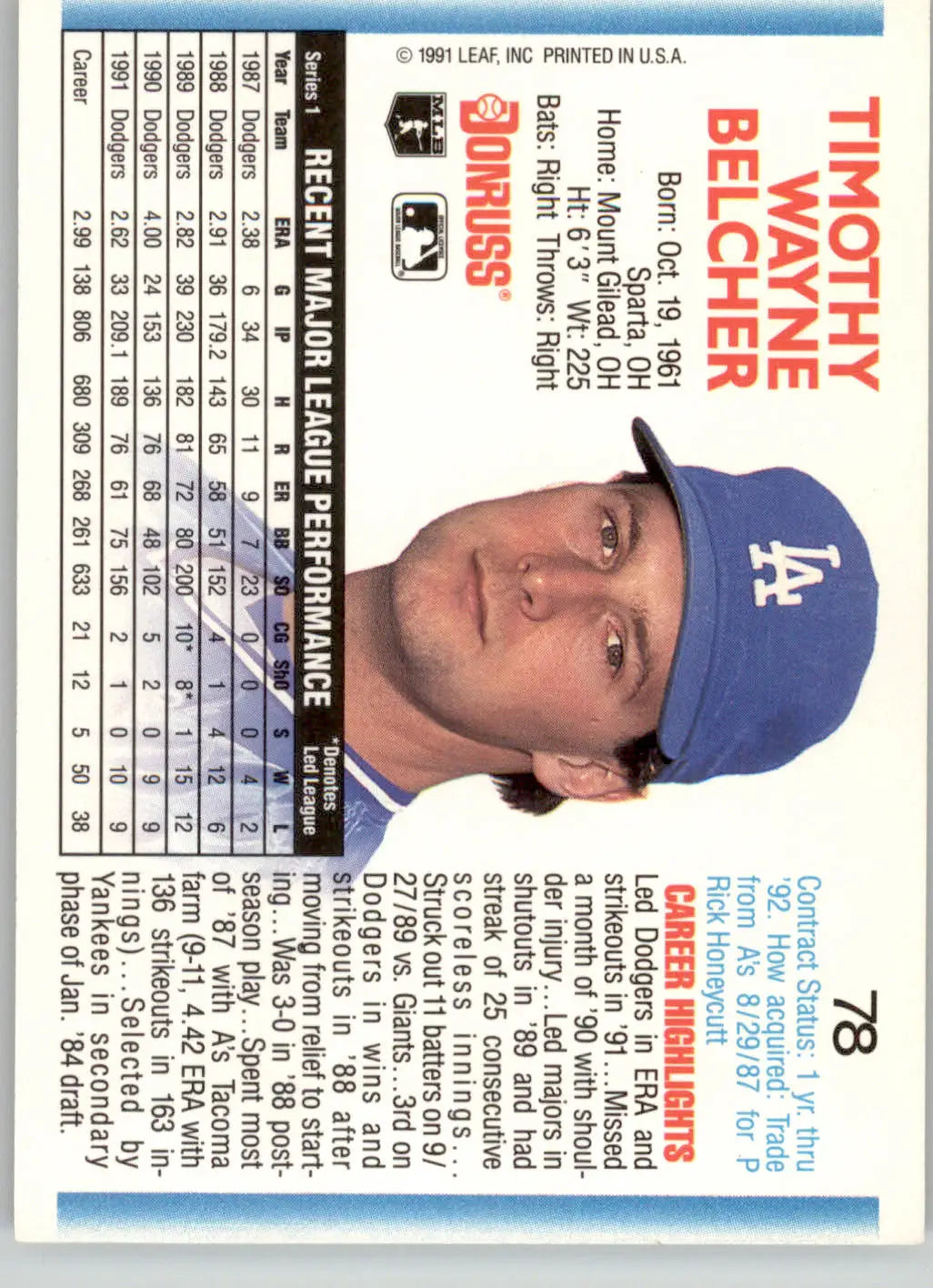 Tim Belcher - 1992 Donruss - #78b - Baseball - Baseball Card Single
