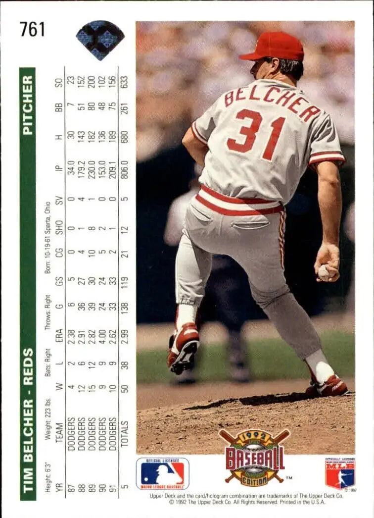 Tim Belcher 1992 Upper Deck MLB #761 Baseball Card Cincinnati Reds - Baseball Card Single