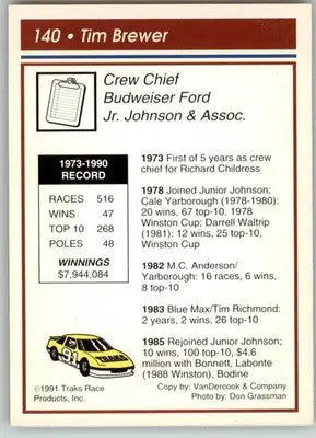 Tim Brewer - 1991 Traks - #140 - Racing - Racing Card Single