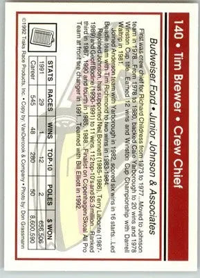 Tim Brewer - 1992 Traks - #140 - Racing - Racing Card Single
