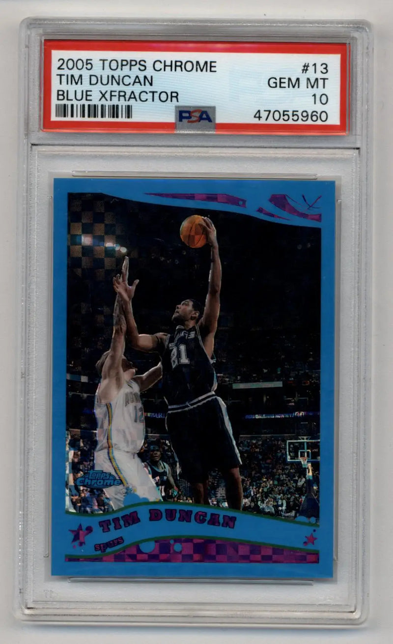 Tim Duncan 2005-06 Topps Chrome Blue Xfractor #13 73/90 PSA 10 Gem Mint - Basketball Card Single