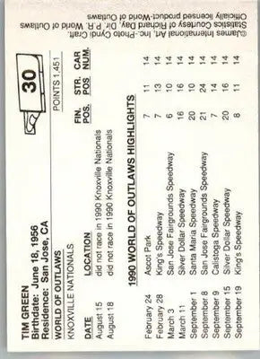 Tim Green - 1990 World of Outlaws - #30 - Racing - Racing Card Single