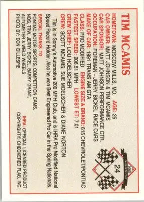 Tim McAmis - 1990 Checkered Flag IHRA - #24 - Racing - Racing Card Single