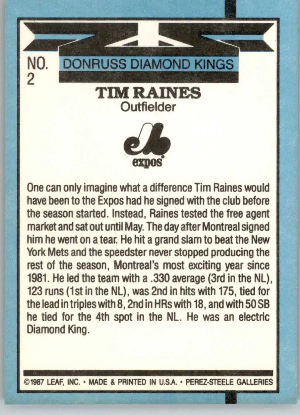 Tim Raines - 1988 Donruss - #2 - Baseball