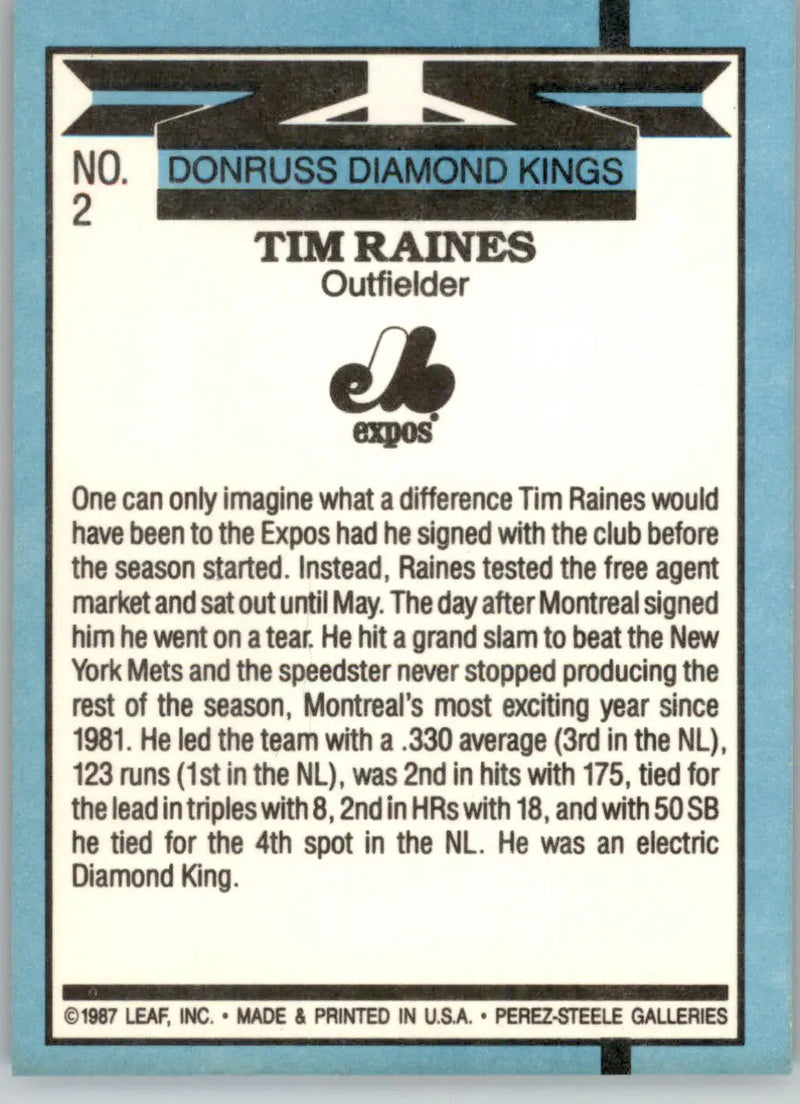 Tim Raines - 1988 Donruss - #2 - Baseball