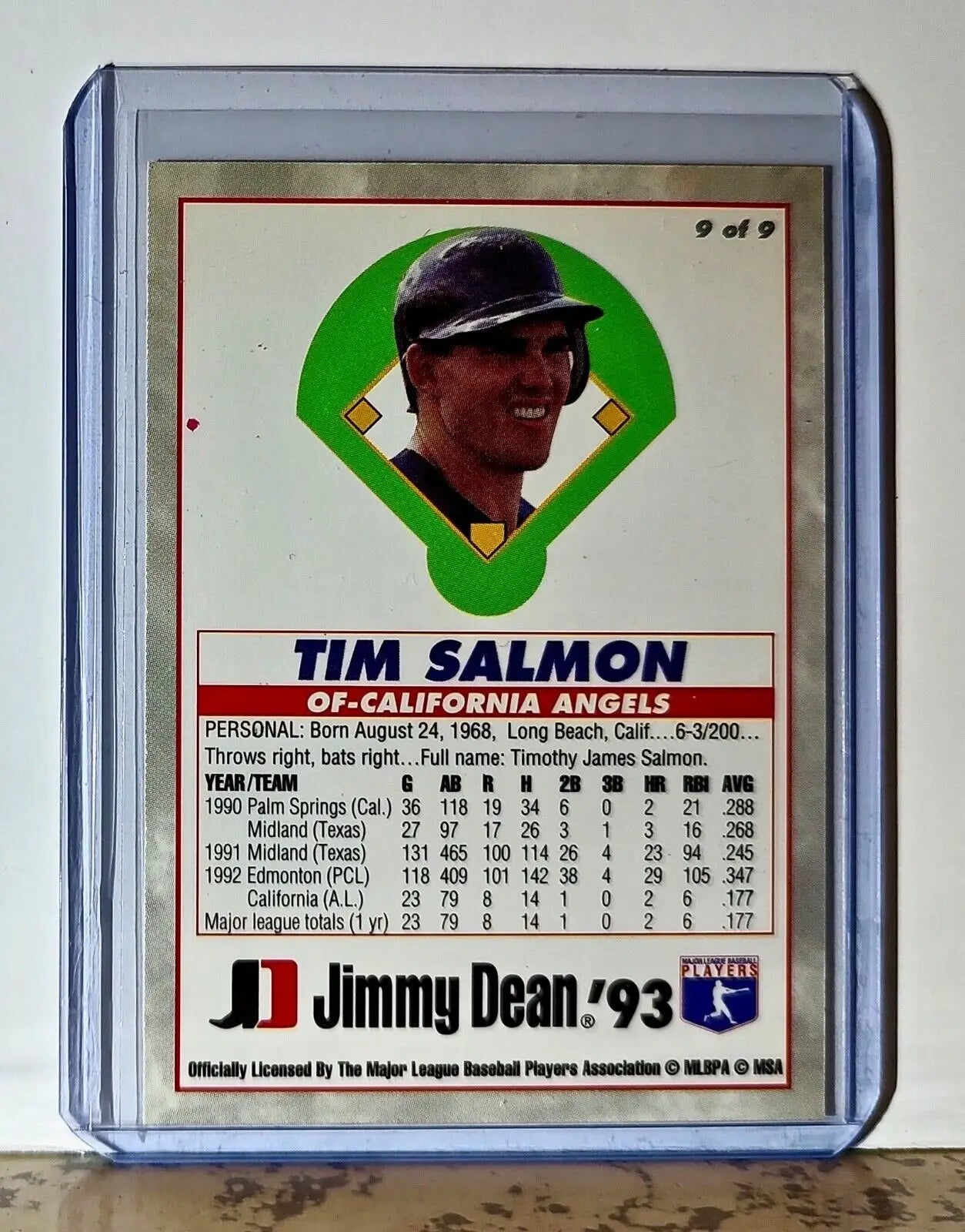 Tim Salmon 1993 Jimmy Dean Rookies MLB #9 Baseball Card California Angels - Baseball Card Single