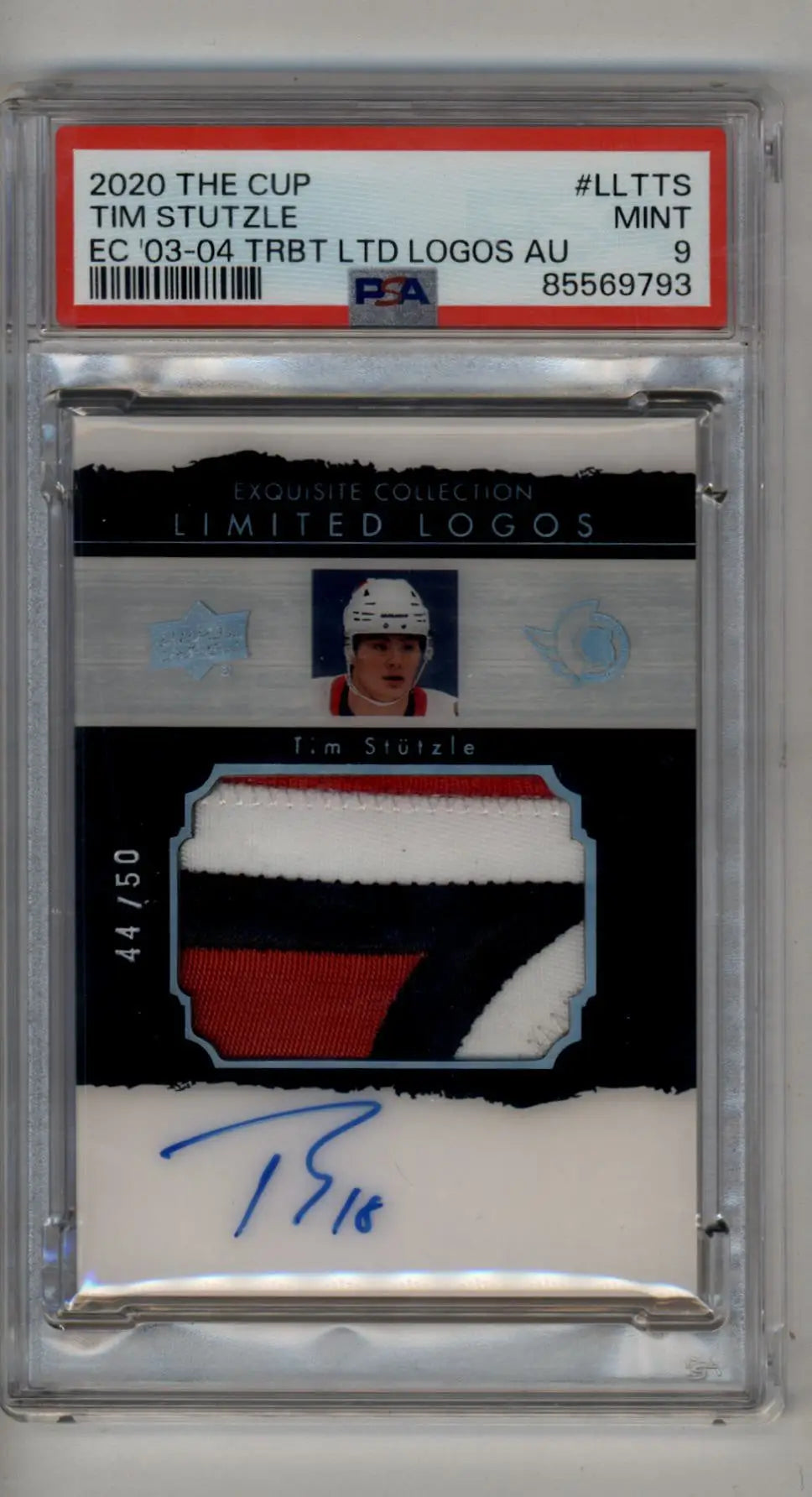 Tim Stutzle 2020-21 The Cup Exquisite Collection Limited Logos 44/50 PSA 9 Mint - Hockey Card Single