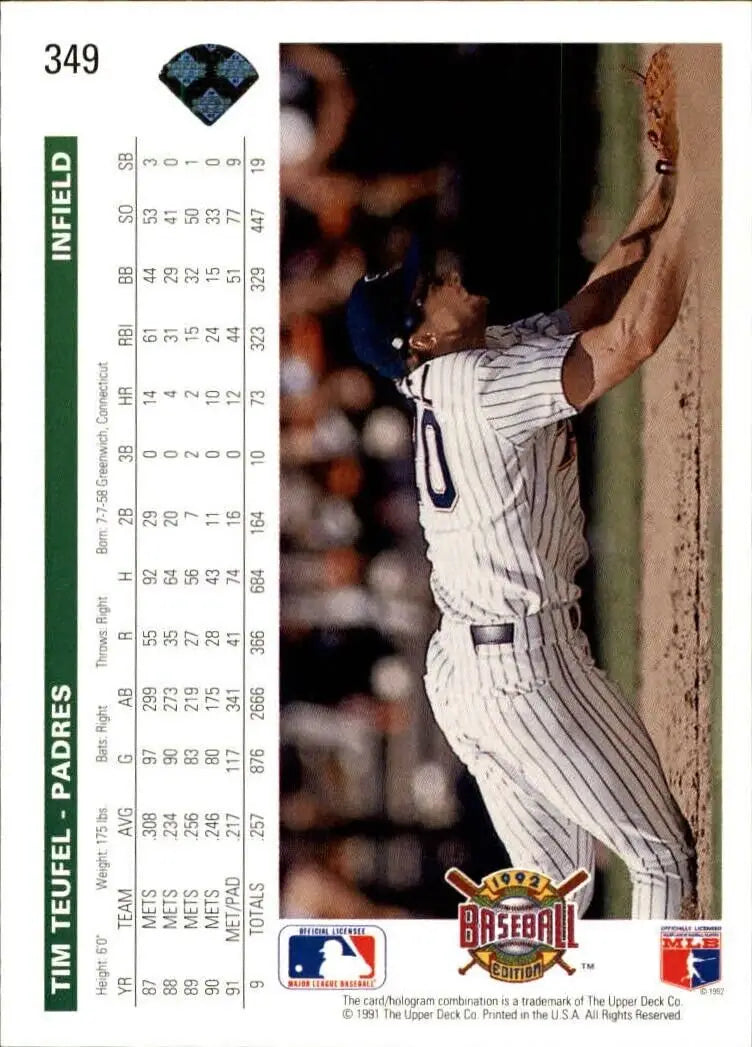 Tim Teufel 1992 Upper Deck MLB #349 Baseball Card San Diego Padres - Baseball Card Single