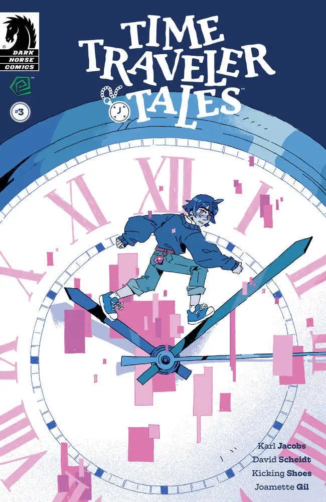 Comic book cover of Time Traveler Tales #3 featuring figure skating on clock hands