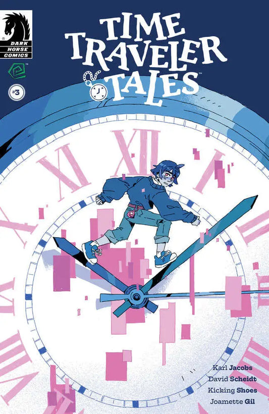 Comic book cover of Time Traveler Tales #3 featuring figure skating on clock hands