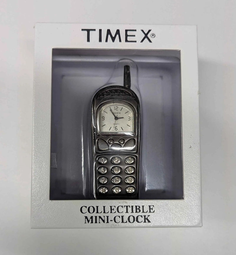 Timex collectible mini-clock shaped like vintage cell phone for collectors and enthusiasts