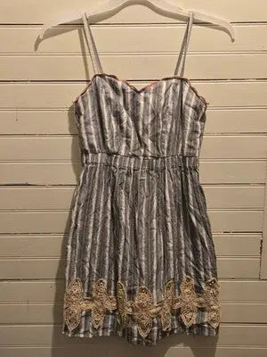 Timi Dress Womens S Striped Sundress Spaghetti Strap Crochet Hem Blue White - Apparel