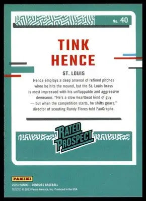 Tink Hence 2023 Donruss #40 St. Louis Cardinals - Baseball Card Single