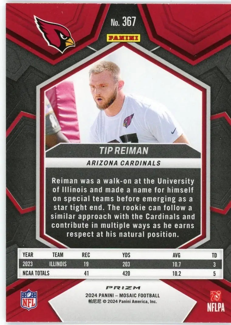 Tip Reiman Rookie 2024 Panini Mosaic #367 Green Mosaic Arizona Cardinals Card - Football Card Single