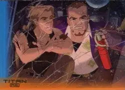 Cartoon illustration of two characters in a futuristic cockpit for NSU Exclusive Promo Card