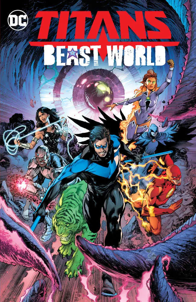 Comic book cover of Titans Beast World TPB showcasing Titans-Centric Crossover artwork